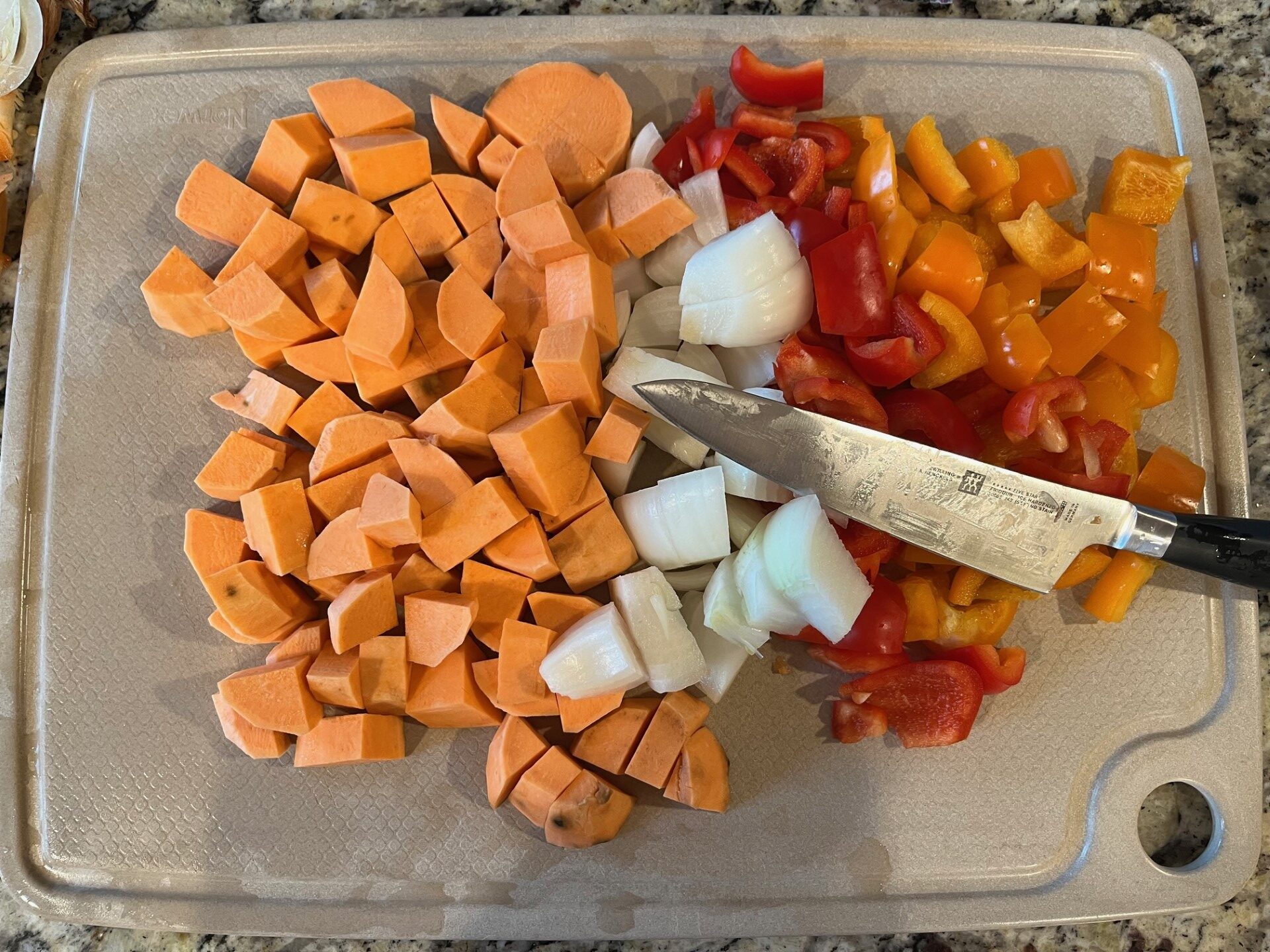 Chopped ingredients on a cutting board 