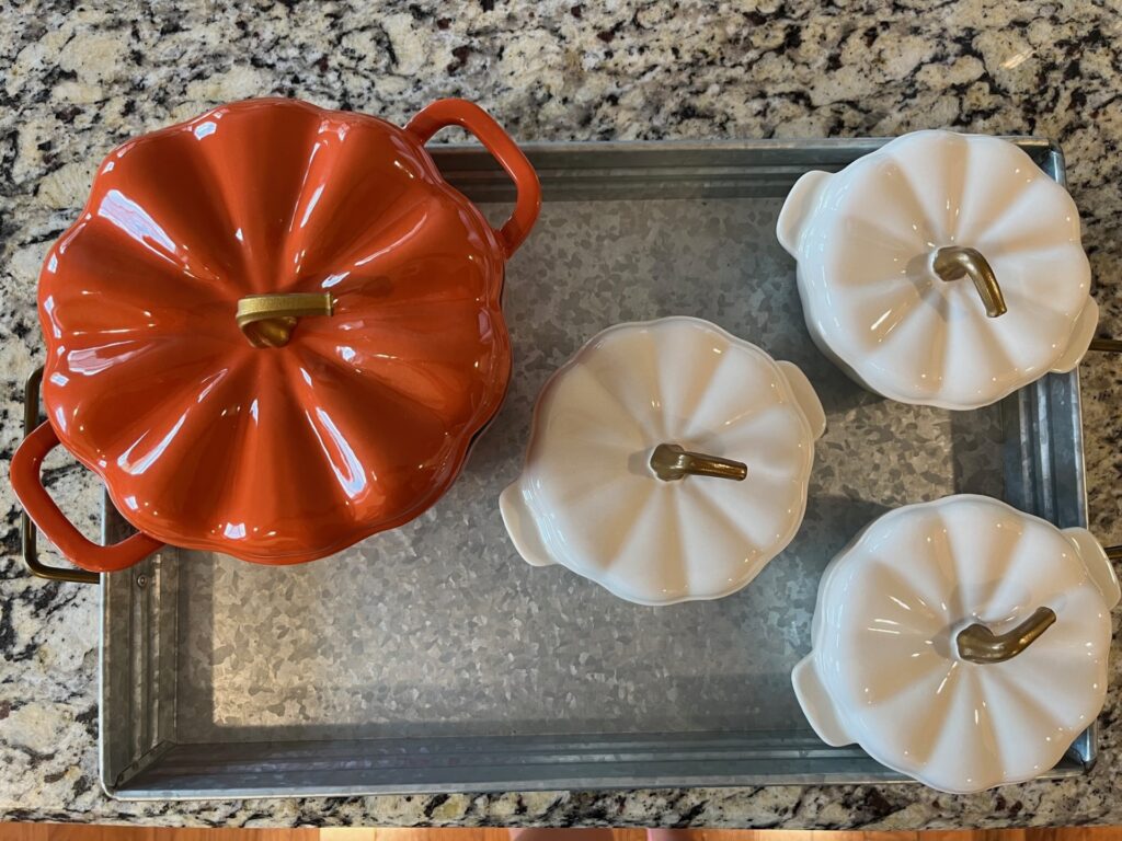 empty bowls placed on metal tray with lids